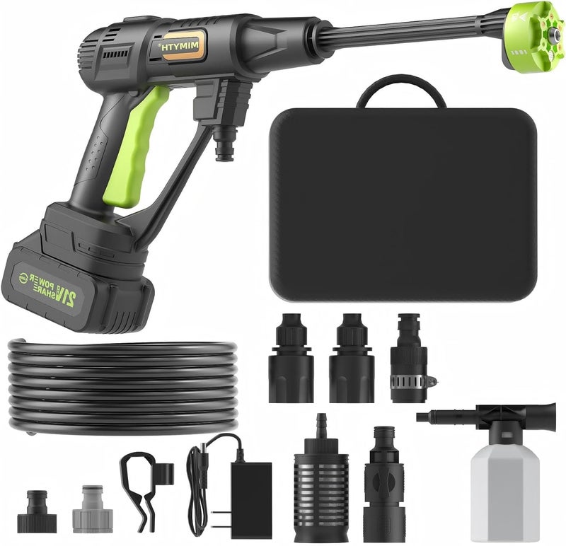MIMYTH Cordless Pressure Washer Battery Powered; 990PSI Cordless Power Washer with 6-in-1 Nozzle, 23FT High-Elastic Hose, 21V Battery&Charger Portable Handheld Pressure Washer Cleaner for Home, Car (DH02-3) - Image 1